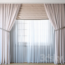 Curtains with Roman curtain and tulle set 03 