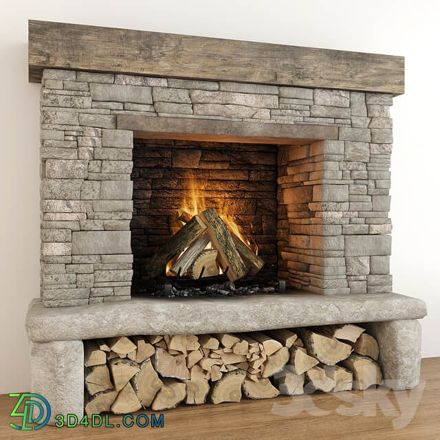 Stone fireplace