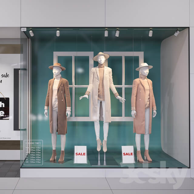 Shop front with female mannequins