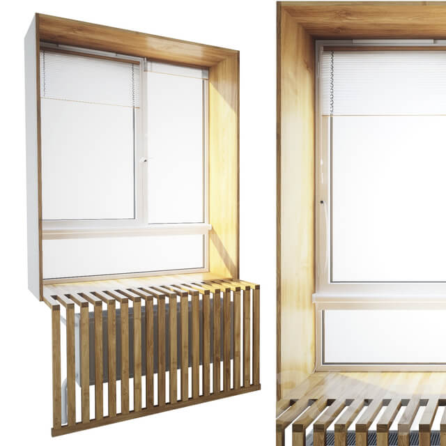 Window with wooden slopes