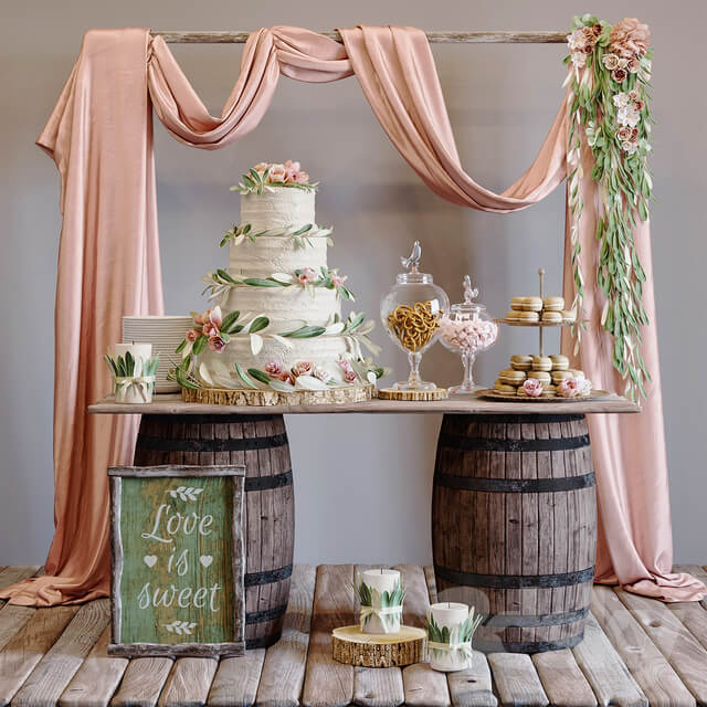 Rustic wedding style sweet table