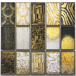 A collection of paintings. Gold. four. wall decor a set of paintings luxury panels gold white black set decorative abstraction pattern 3D Models 