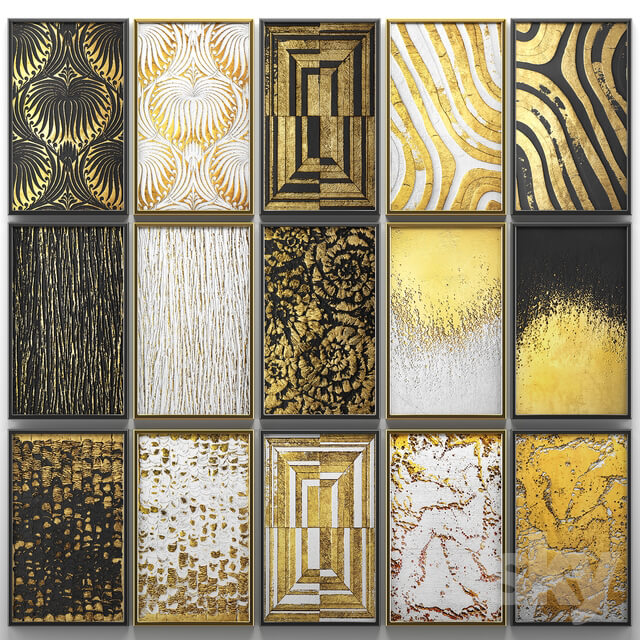 A collection of paintings. Gold. four. wall decor a set of paintings luxury panels gold white black set decorative abstraction pattern 3D Models