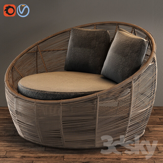 TAMARIN Round Gray Resin Wicker Garden Armchair