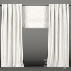 White curtains Roman blinds. 