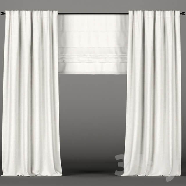 White curtains Roman blinds.