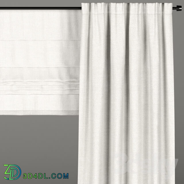 White curtains Roman blinds.