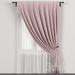 Narrow pink curtains in the background with tulle. 