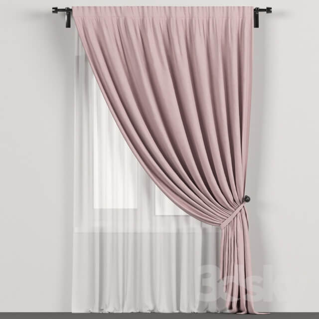 Narrow pink curtains in the background with tulle.