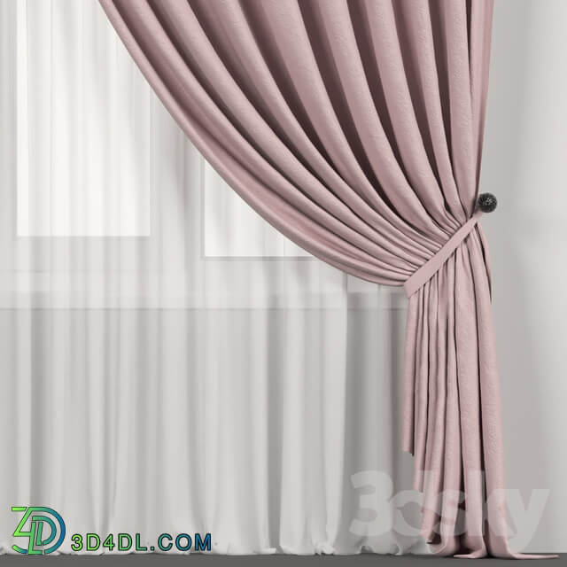 Narrow pink curtains in the background with tulle.