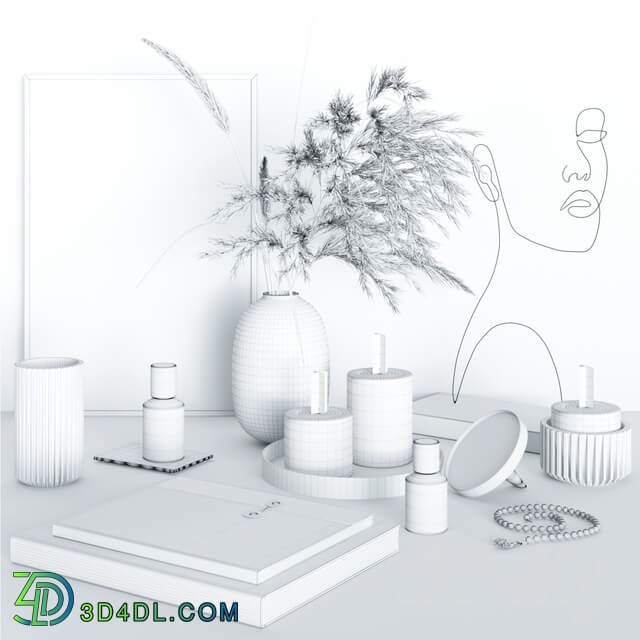 Decorative set with face sculpture