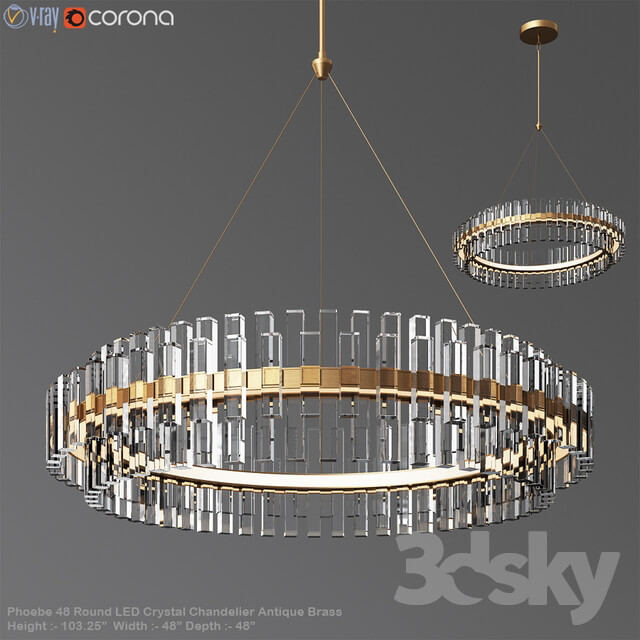 Phoebe 48 Round LED Crystal Chandelier Antique Brass