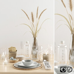 Hygge tableware with dried grass Tableware 3D Models 