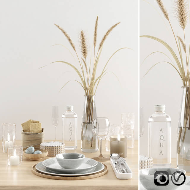 Hygge tableware with dried grass Tableware 3D Models