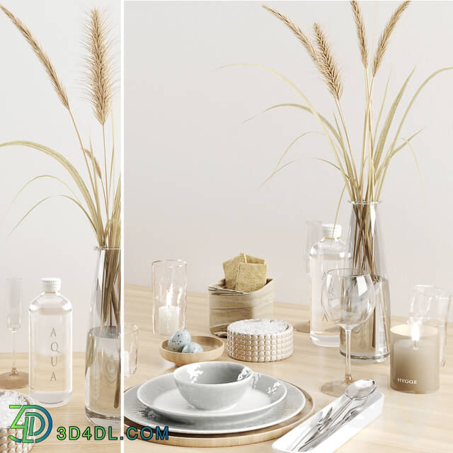 Hygge tableware with dried grass Tableware 3D Models