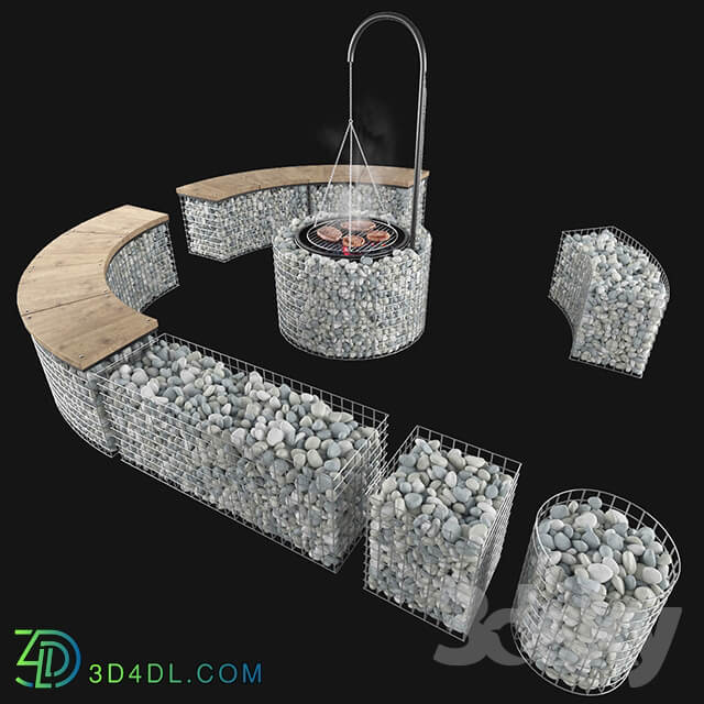 Other architectural elements Gabion fireplace benches