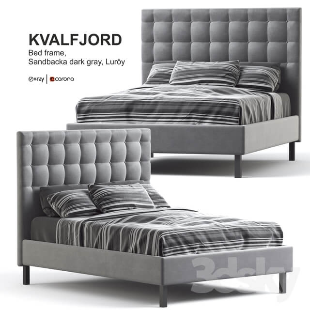 Bed Ikea KVALFJORD Bed frame Sandbacka dark gray Luröy Standard King