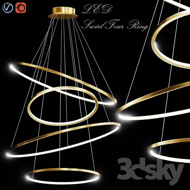 LED Swirl Four Rings Pendant light 3D Models