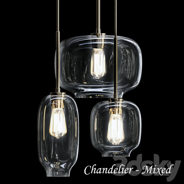 Sculptural Glass 3 Light Multi Chandelier Pendant light 3D Models