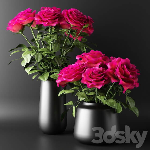 Bouquets of red roses in black vases Bouquets of red roses in black vases