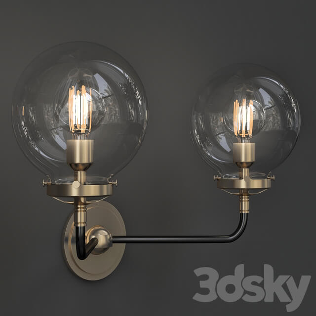 Bistro Globe Clear Glass Double Sconce Brass Milk