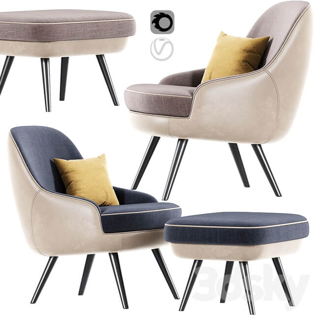 375 Walter Knoll Armchair With Pouf