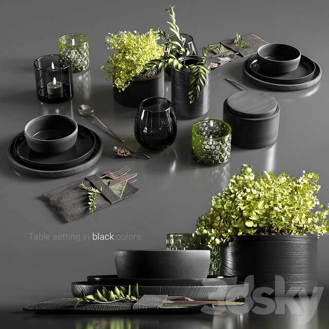 Table setting in black colors