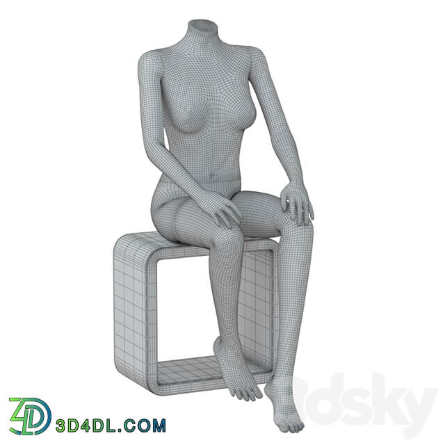 Female black mannequin sits on a white stool 42
