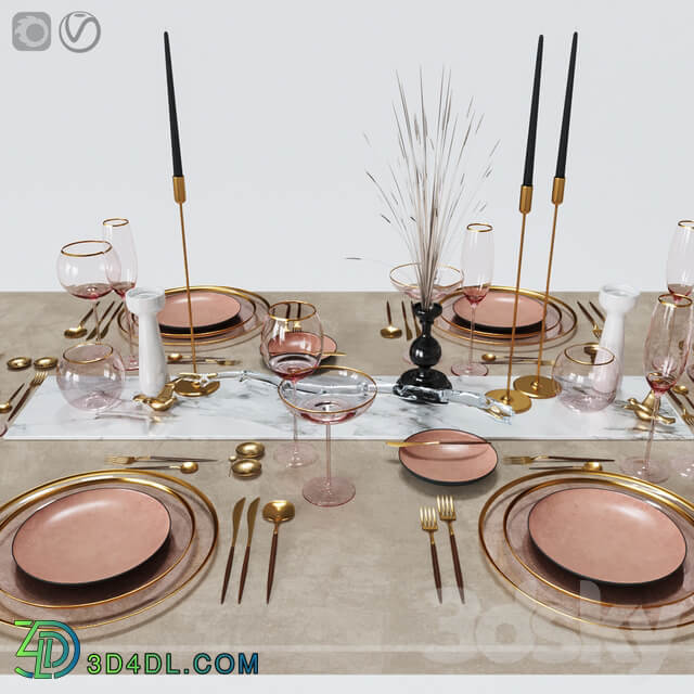 Table settings with pink glass