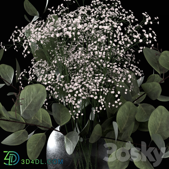 Bouquets of eucalyptus with flowers and grass