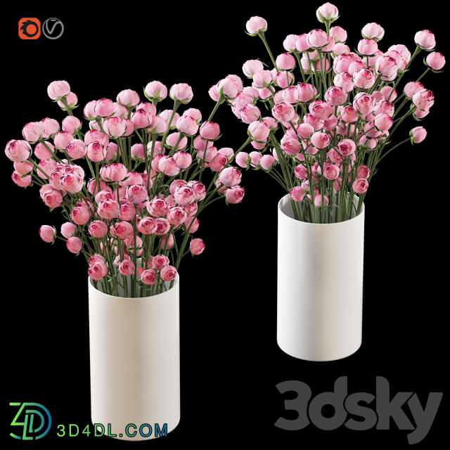 Bouquet of small pink shrub roses in a white vase 2