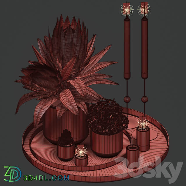 Decorative set with plants in pots.