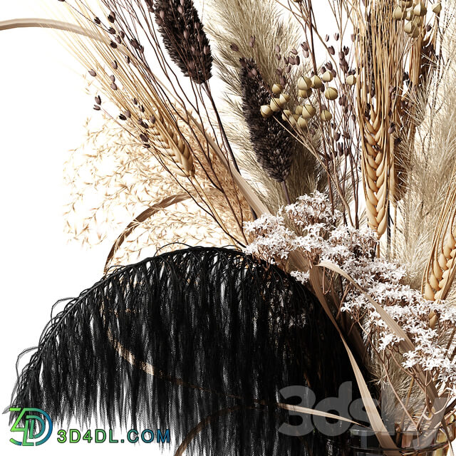 Bouquet of dried flowers with a black feather