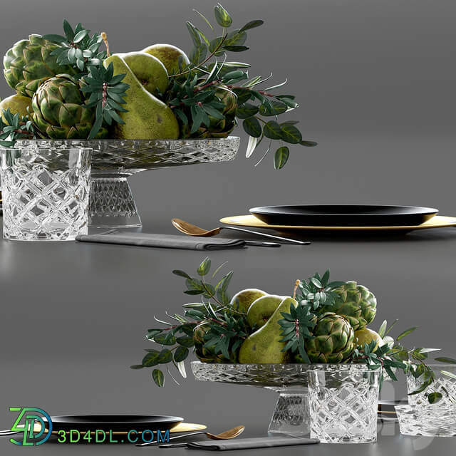 Table setting with Fruits in crystal vase