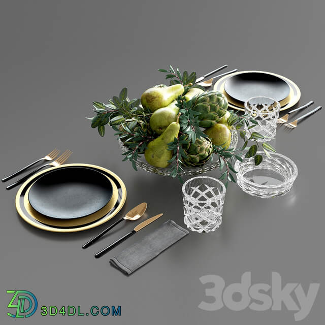 Table setting with Fruits in crystal vase