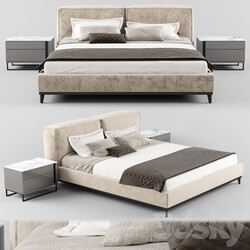 Bed Modern fabric bed with upholstered headboard 01 