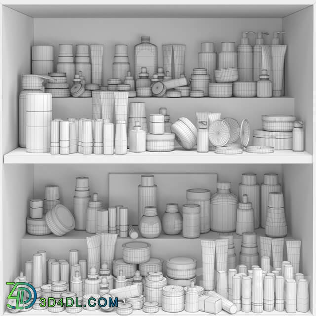 Shelf with a set of cosmetics for beauty salons shops or dutifree. Make up 3D Models