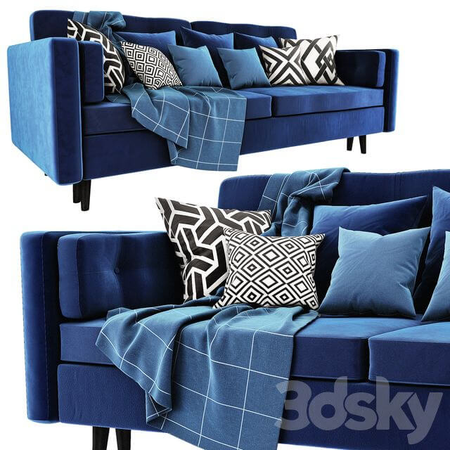 Modern Sofa Blue Velor