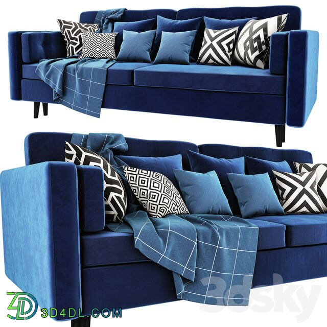 Modern Sofa Blue Velor