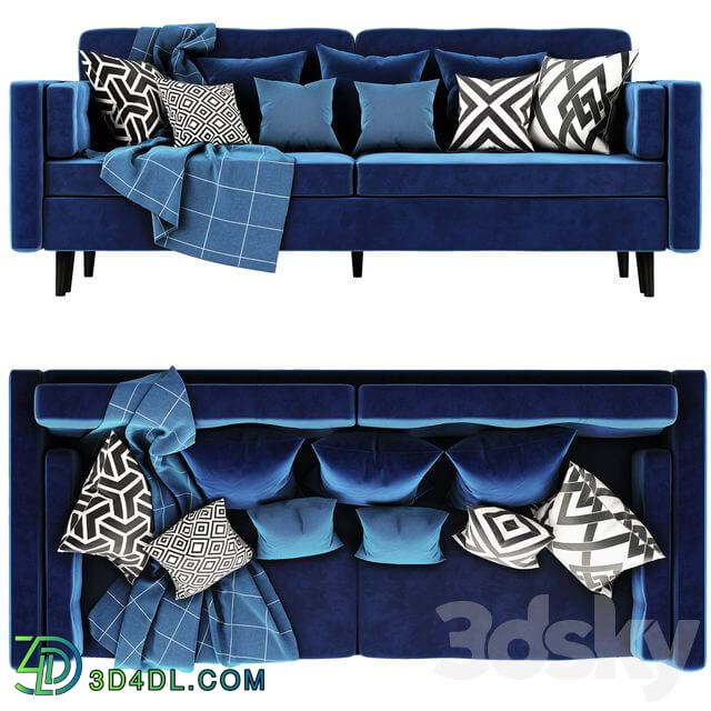 Modern Sofa Blue Velor