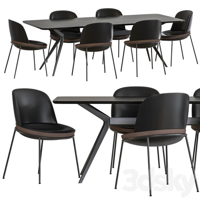 Table Chair Jesse Pierluigi Dining Table and Germana Chair Leather Black