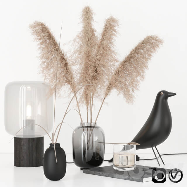 Black decorative set with pampas