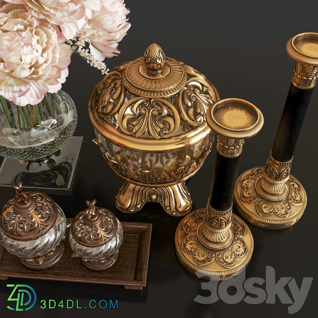 Decoration Set 26 Antique Vases and candlestick