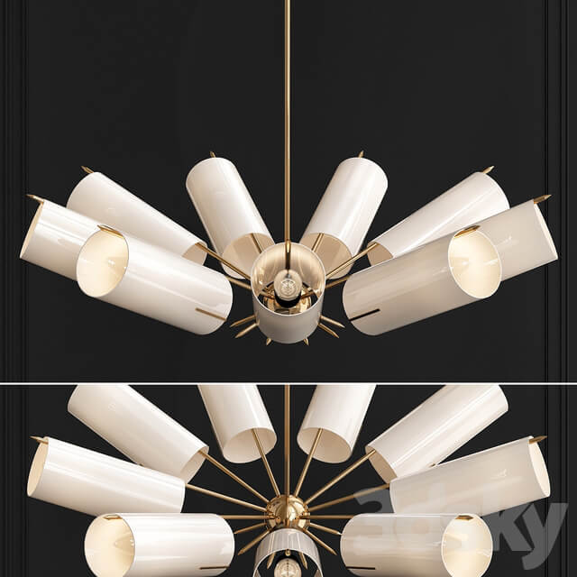 Italian Atomic Chandelier in Brass with Milk Glass Cylinders Pendant light 3D Models