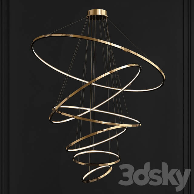 LED Swirl Six Ring Chandelier Pendant Light in Gold Contemporary Pendant light 3D Models