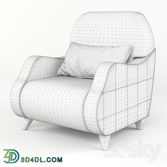 Armchair with semicircular armrests and pillow