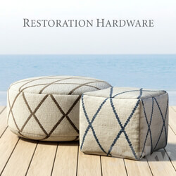 RH OUTDOOR HAND KNOTTED MOROCCAN TILE FLATWEAVE POUF 