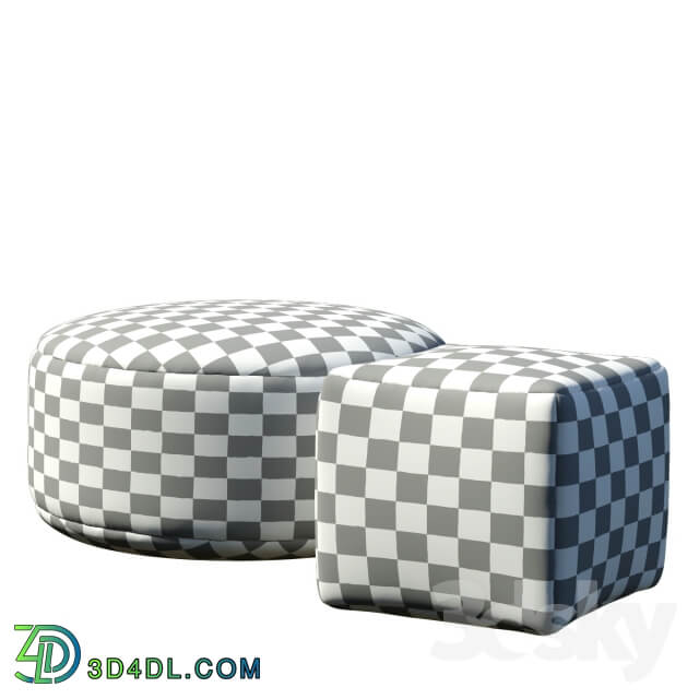 RH OUTDOOR HAND KNOTTED MOROCCAN TILE FLATWEAVE POUF