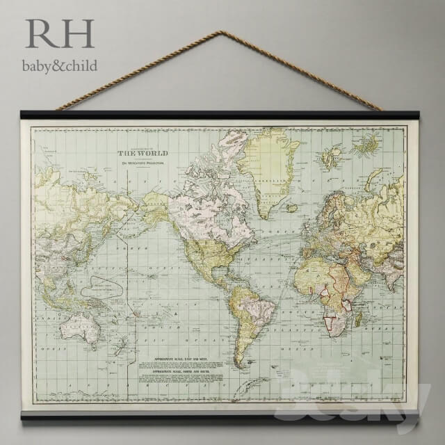 Miscellaneous RH VINTAGE WORLD MAP TAPESTRY