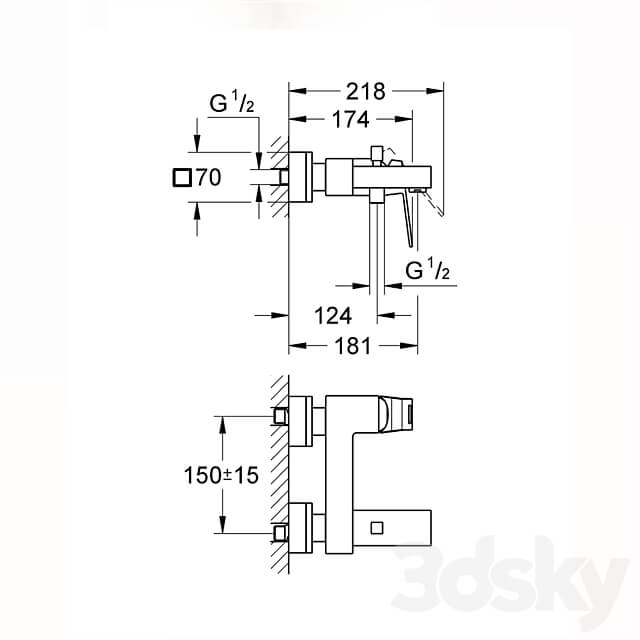 OM Eurocube Single lever bath mixer 3D Models 3DSKY